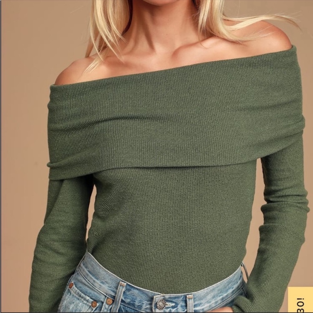 Lulu’s olive green off the shoulder sweater